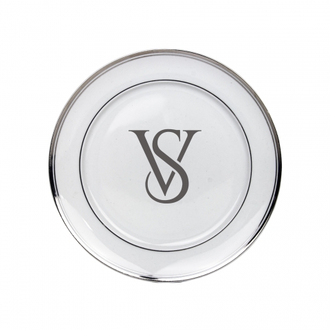 Kit 6 Pratos Rasos de Porcelana Monograma Centro Personalizadas Prata