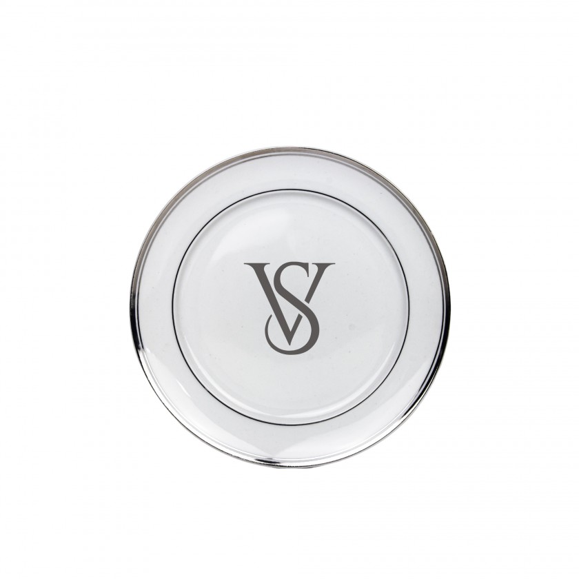 Kit 6 Pratos Sobremesa de Porcelana Monograma Personalizadas Prata Kit 6 Pratos Sobremesa de Porcelana Monograma Personalizadas Prata