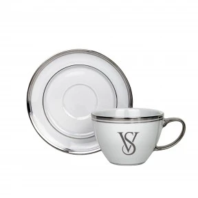 Kit 6 Xicaras e Pires de Porcelana Monograma Personalizadas Prata