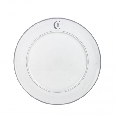 Kit 6 Pratos Rasos de Porcelana Iniciais Borda Personalizadas Prateado