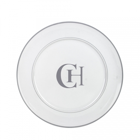 Kit 6 Pratos Rasos de Porcelana Iniciais Centro Personalizadas Prateado