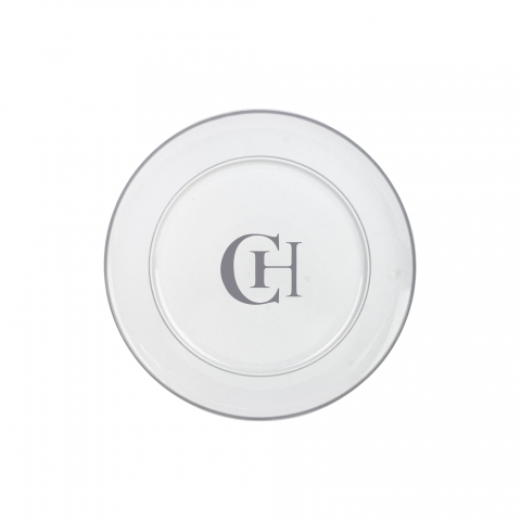 Kit 6 Pratos Sobremesa de Porcelana Iniciais Centro Personalizadas Prateado