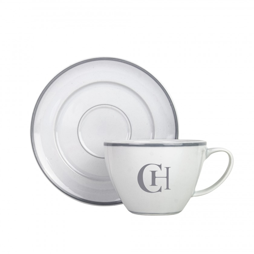 Kit 6 Xicaras e Pires de Porcelana Monograma Personalizadas Prateado Kit 6 Xicaras e Pires de Porcelana Monograma Personalizadas Prateado
