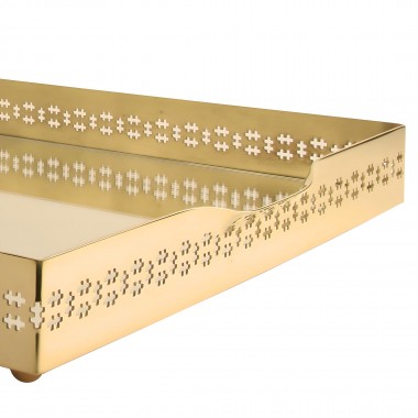 Bandeja Ouro 24k Retangular Galeria Grande Cross e Fundo Espelho St James