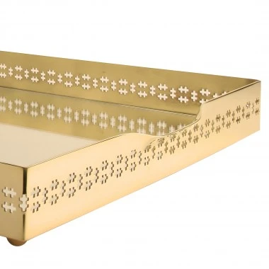 Bandeja Ouro 24k Retangular Galeria Grande Cross e Fundo Espelho St James