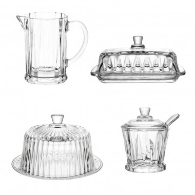 Kit 4 Pcs de Cristal(queijeira - Manteigueira - Açucareiro - Leiteira) de Cristal Radial
