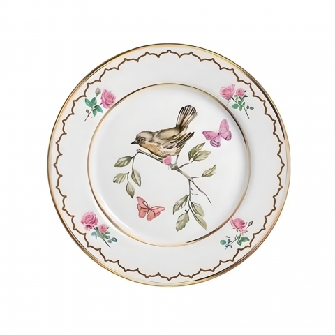 Prato Sobremesa Sweet Bird C/Filete Ouro