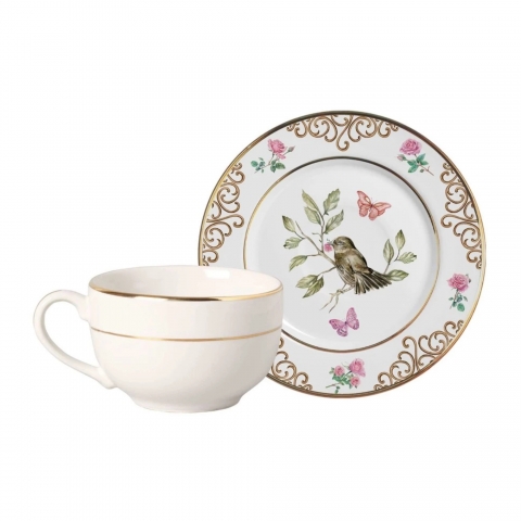 Xicara C/Pires Sweet Bird C/Filete Ouro
