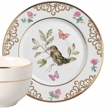 Xicara C/Pires Sweet Bird C/Filete Ouro