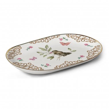 Travessa Oval Sweet Bird C/ Filete Ouro