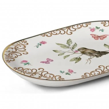 Travessa Oval Sweet Bird C/ Filete Ouro