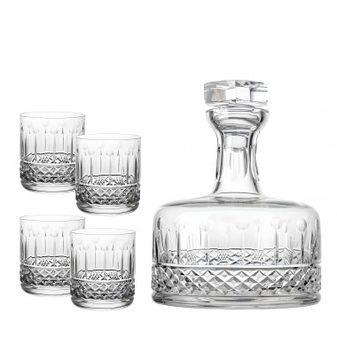 Kit Garrafa Whisky e 4 Copos Cristal Lapidado 69 Incolor