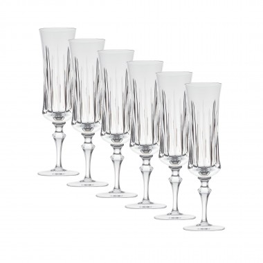 Kit 6 Taças de Cristal Lapidado P/Champagne Incolor 210ml