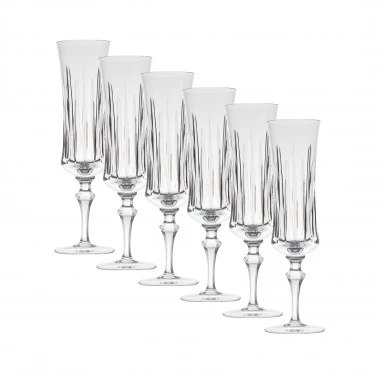 Kit 6 Taças de Cristal Lapidado P/Champagne Incolor 210ml