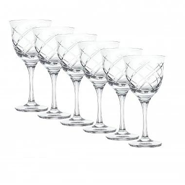Kit 6 Taças Cristal Lapidado 33 P/Vinho Tinto Incolor 370ml