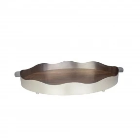 Bandeja Galeria Lisa Oval Média Aço Inox com Fundo de Madeira St James