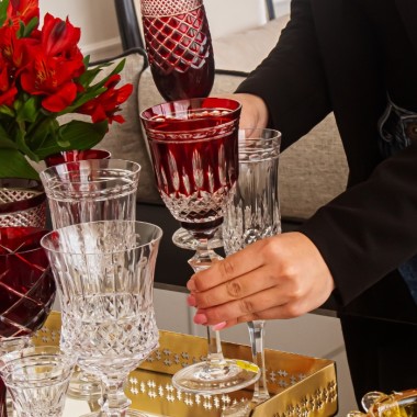Taça Cristal Lapidado 68 P/Agua Vermelho Mozart 350ml