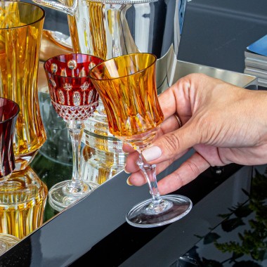 Taça Cristal Lapidado 66 Licor  Amarelo 80ml
