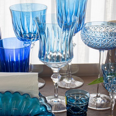 Taça Cristal Lapidado 66 P/Vinho Tinto Azul Claro 300ml