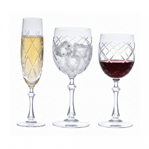 Kit 18 Taças de Cristal Lapidado 33 Incolor