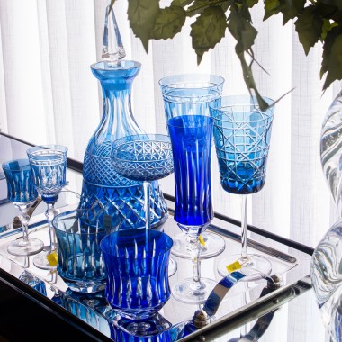 Taça Cristal Lapidado 66 P/Champagne Azul Escuro 210ml