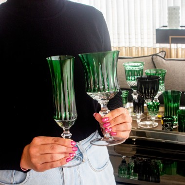 Taça Cristal Lapidado 66 P/Champagne Verde Escuro 210ml