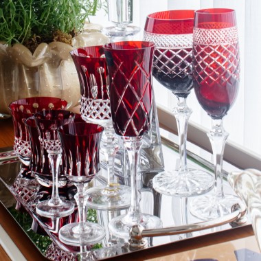 Taça Cristal Lapidado P/Champagne Vermelho 190ml