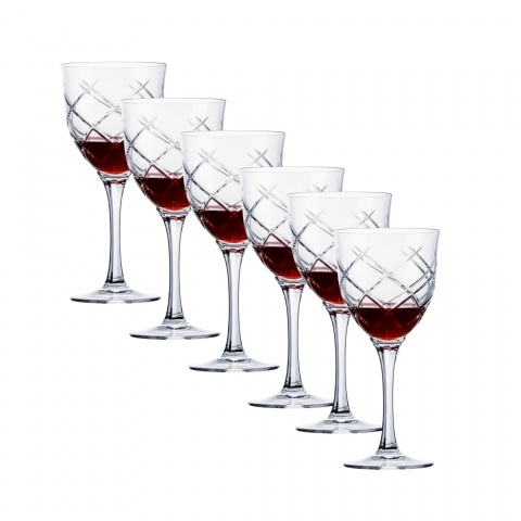 Kit 6 Taças Cristal Lapidado 33 P/Vinho Tinto Incolor 370ml