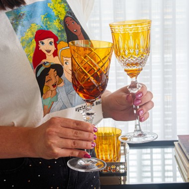 Taça Cristal Lapidado 68 P/Agua Amarelo Mozart 350ml