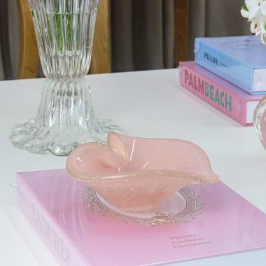 Porta Objetos Murano Coração Jade Rosa com Ouro 24k