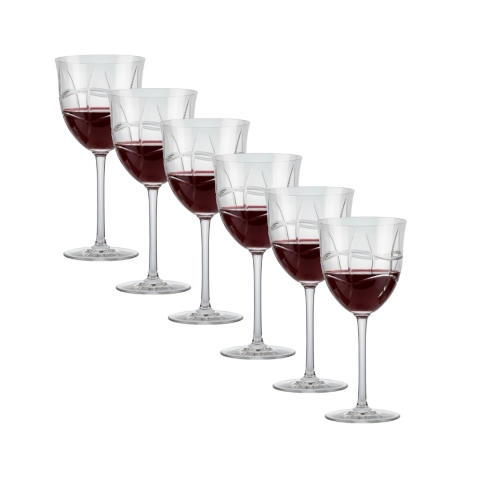 Kit 6 Taças de Cristal Lapidada 34 P/Vinho Tinto Incolor
