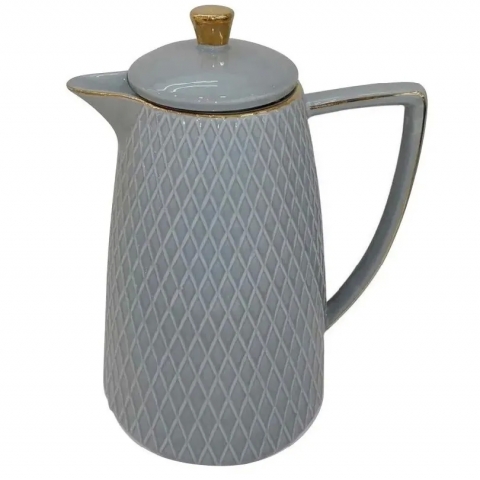 Garrafa Térmica de Porcelana Cinza e Dourado