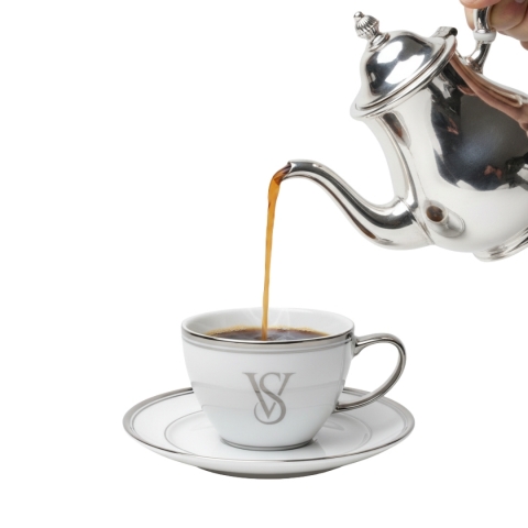 Kit 6 Xicaras e Pires de Porcelana Monograma Personalizadas Prata