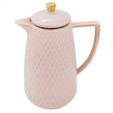 Garrafa Térmica de Porcelana Rose e Dourado