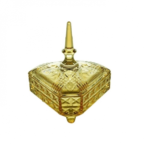 Potiche com Pé Cristal Triangle Ambar Metalizado