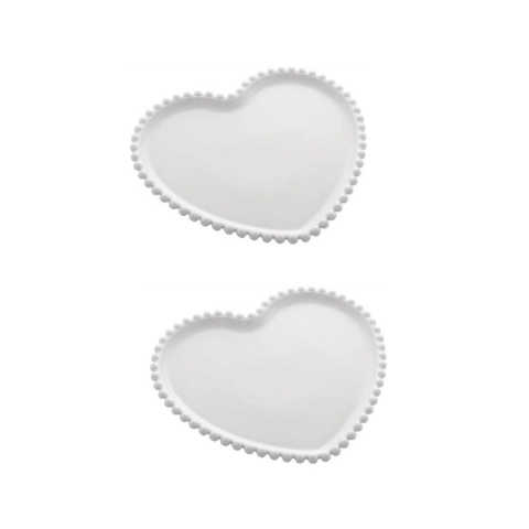 Conjunto 2 Pratos Sobremesa Porcelana Coração Branco