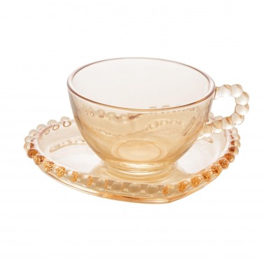 Conjunto 4 Xicaras com Pires P/Chá Cristal Coração Pearl Ambar Bolinha 180ml