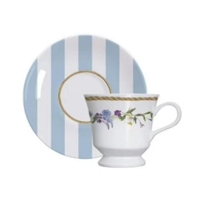 Xicara com Pires de Porcelana Floral Chic P/Chá