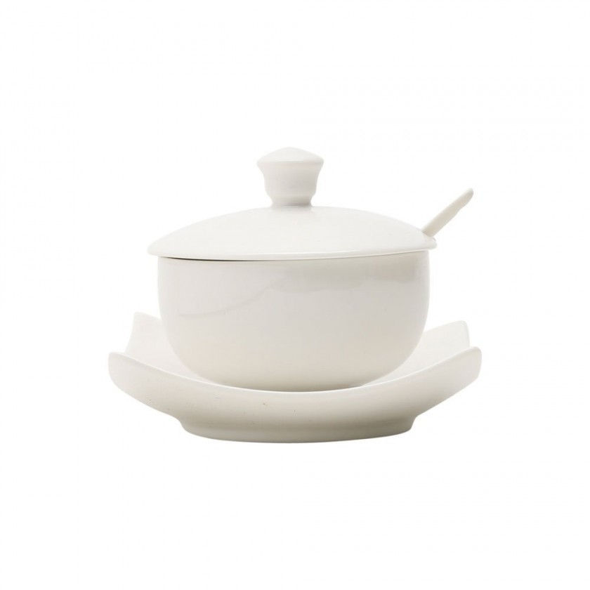 Açucareiro Porcelana C/Prato e Colher Açucareiro Porcelana C/Prato e Colher