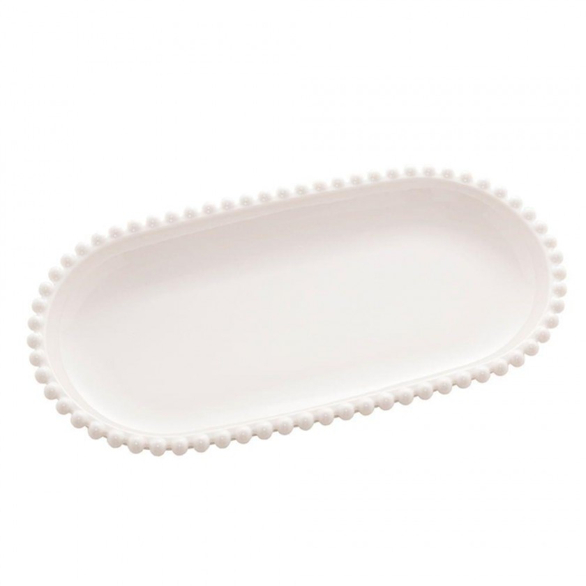 Travessa Porcelana Oval Bolinha Branco P Travessa Porcelana Oval Bolinha Branco P
