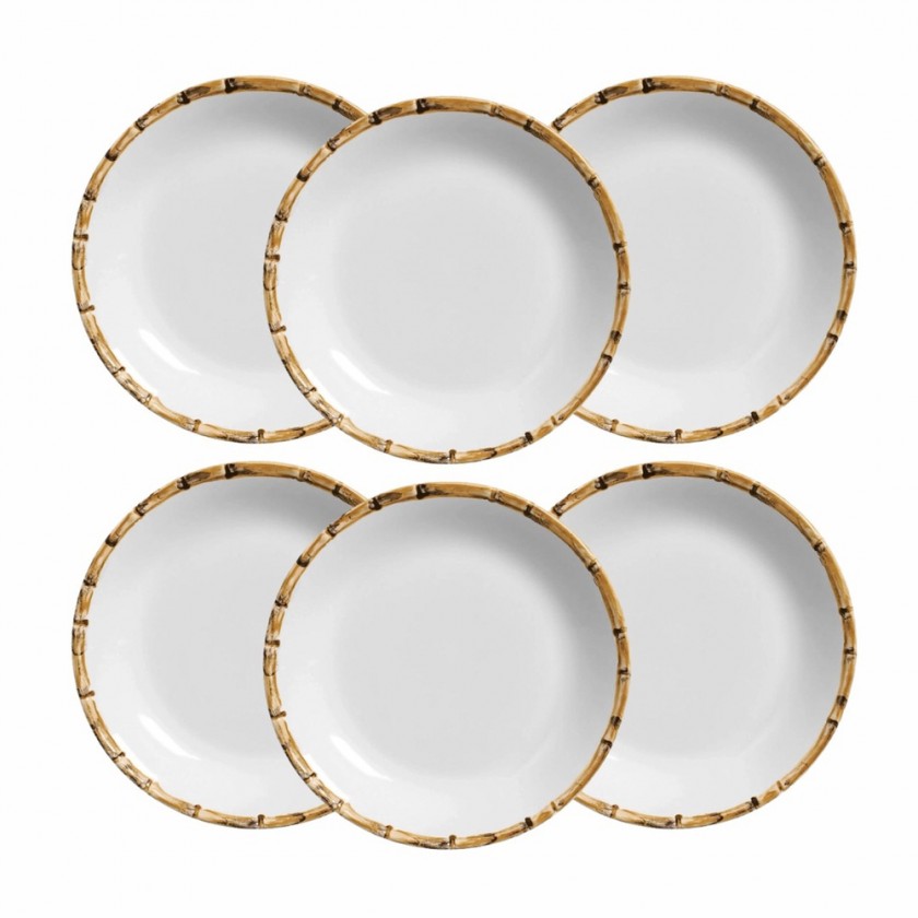 Conjunto 6 Peças Prato de Pão Bambu Natural Conjunto 6 Peças Prato de Pão Bambu Natural