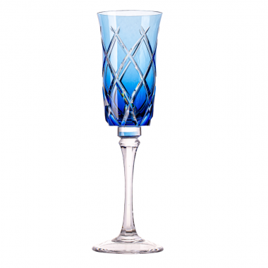 Taça Cristal Lapidado P/Champagne Azul Claro 190ml