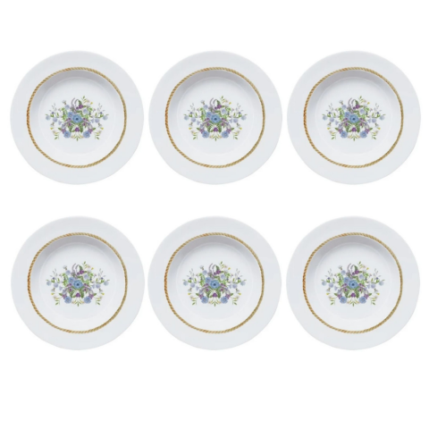 Conjunto 6 Pratos Fundo Porcelana Floral Chic