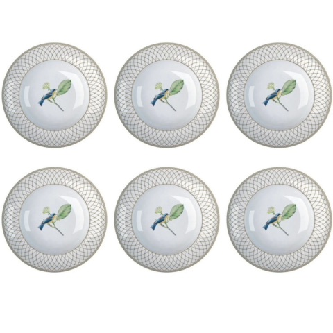 Conjunto 6 Pratos Fundo Porcelana Bela Fauna