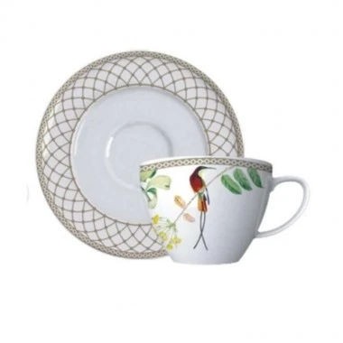 Conjunto 6 Xícaras e 6 Pires P/Chá de Porcelana Bela Fauna
