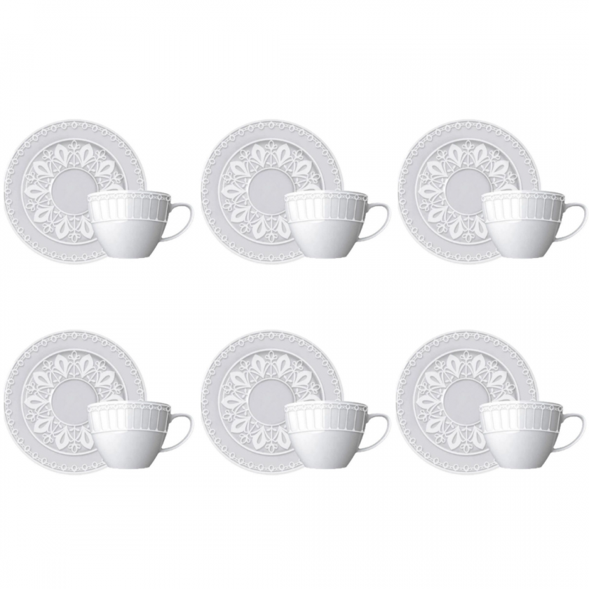 Conjunto 6 Xícaras e 6 Pires P/Café de Porcelana Palace Conjunto 6 Xícaras e 6 Pires P/Café de Porcelana Palace
