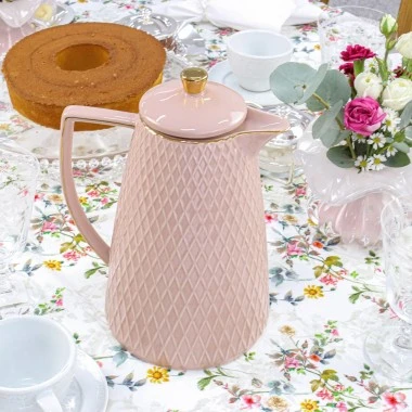 Garrafa Térmica de Porcelana Rose e Dourado