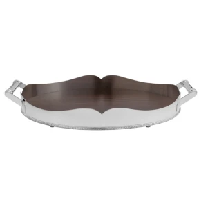 Bandeja Prata Pequena Coração C/Cordão e Fundo Madeira St James