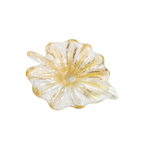 Porta Objetos Murano Folha Cristal com Ouro 24k