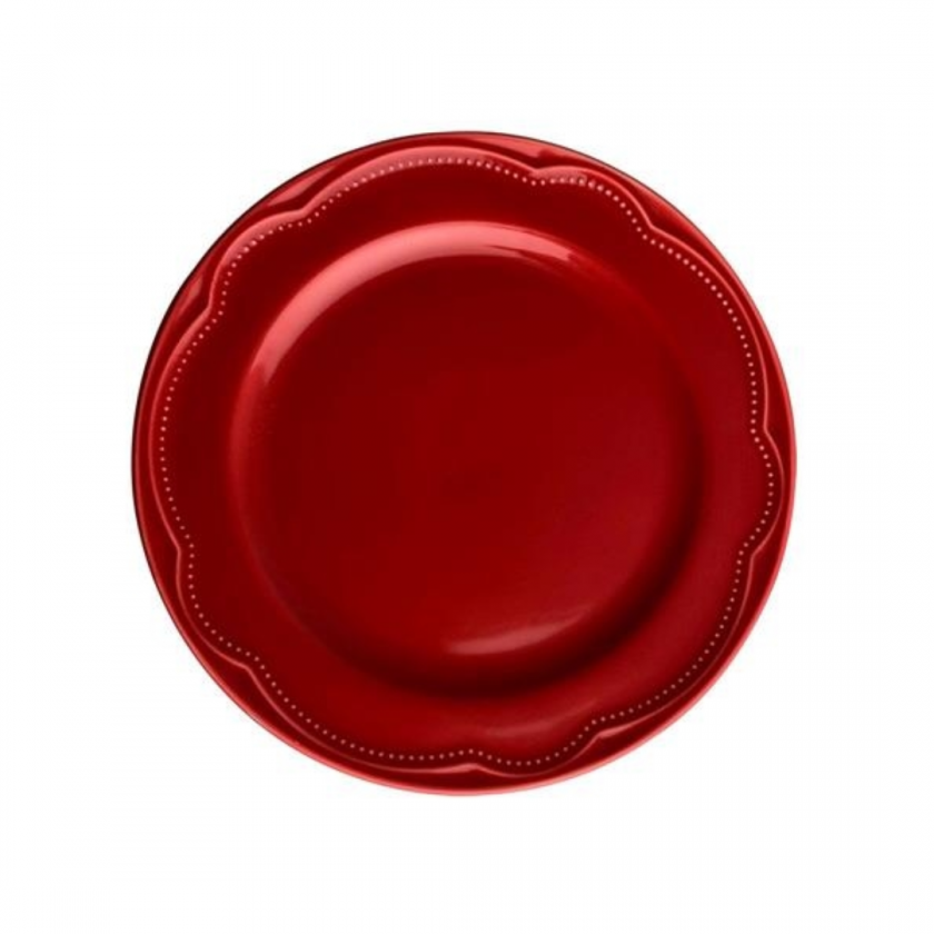 Prato Sobremesa de Porcelana Cottage Vermelho Prato Sobremesa de Porcelana Cottage Vermelho